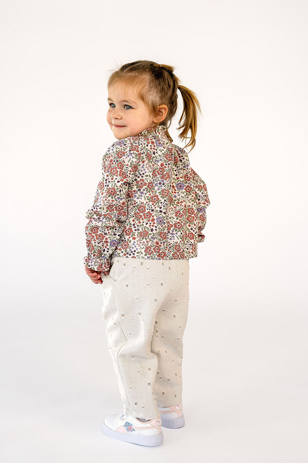 Cotton Poplin fabric Flowers Off White