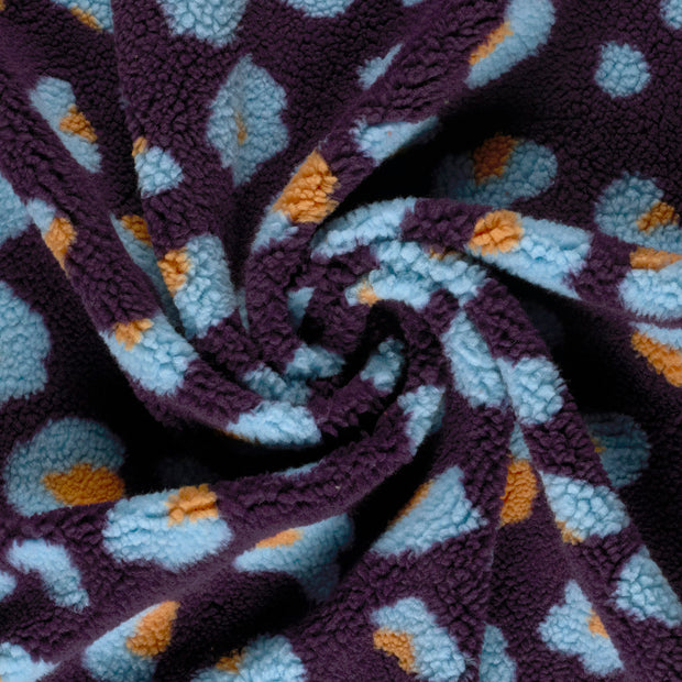 Sherpa Fleece fabrik Aubergine bedruckt 