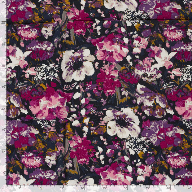 Viscose Nylon Crepe fabric Flowers Magenta