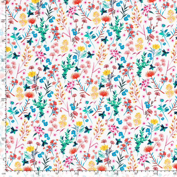 Panama fabric Flowers Optical White