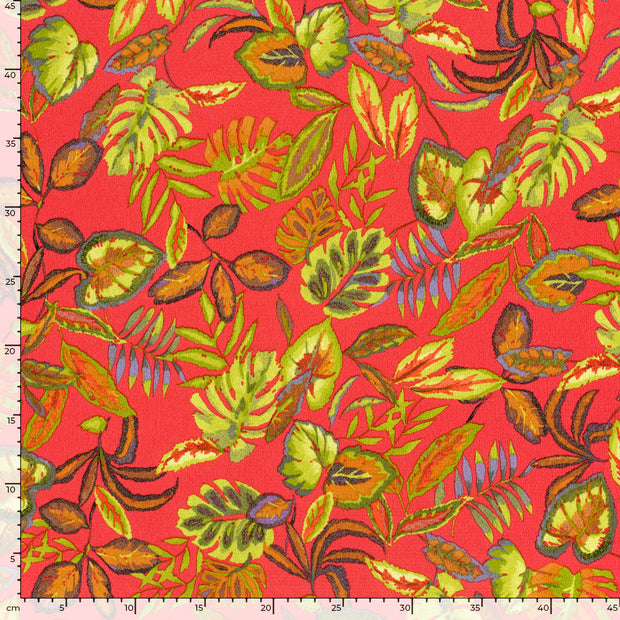 Polyester Bubble fabric Leaves Dark Red