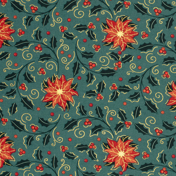 Cotton Poplin fabric Christmas Khaki Green