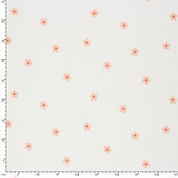 Stretch terry fabric Flowers Off White