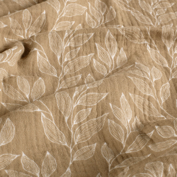 Muslin fabric Leaves Beige