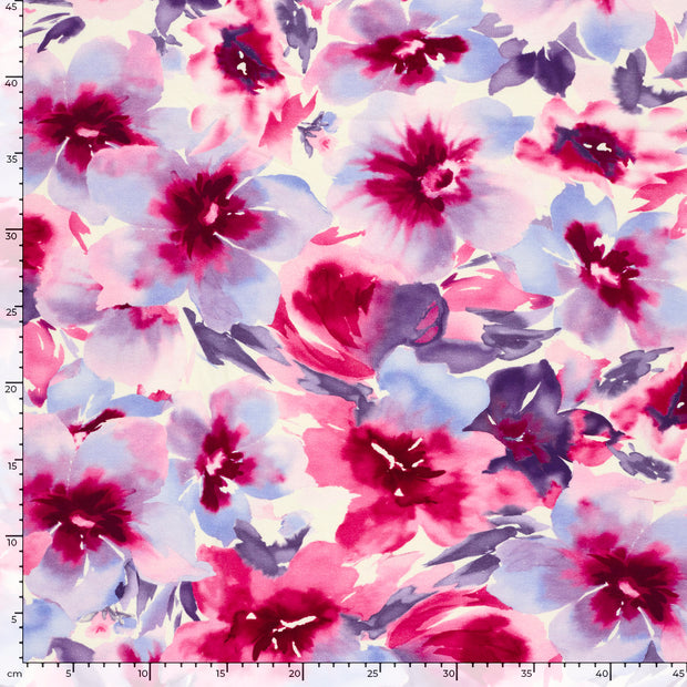 French Terry fabric Flowers Fuchsia