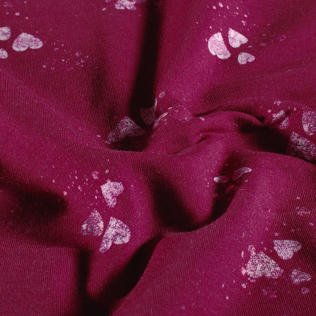 French Terry fabric Hearts Wine red