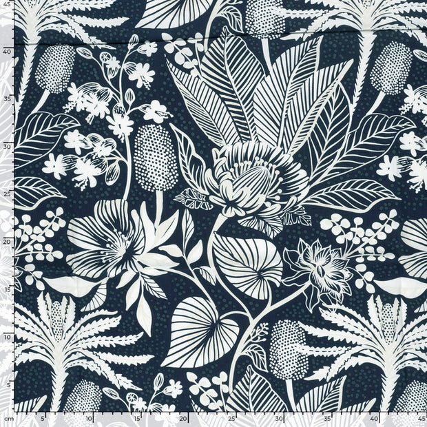 Bambus Poplin fabrik Blumen Marine