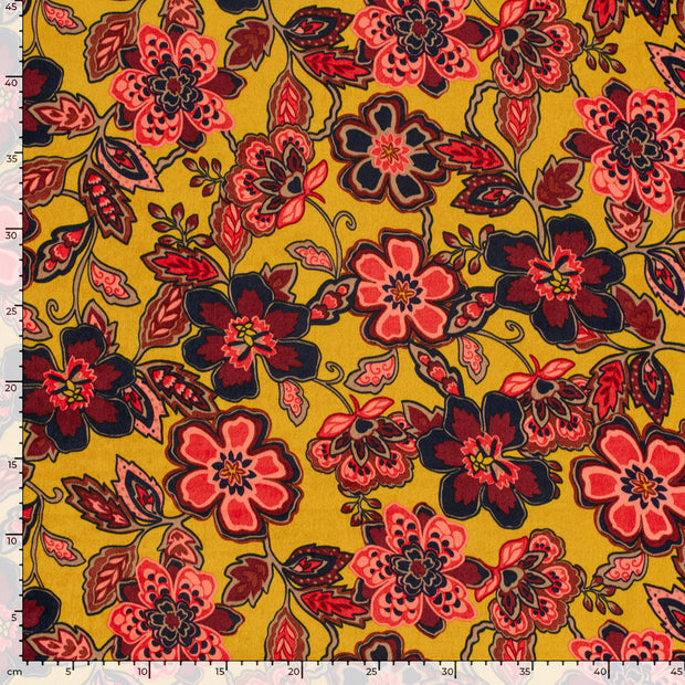 Satin Velvet fabric Flowers Oker