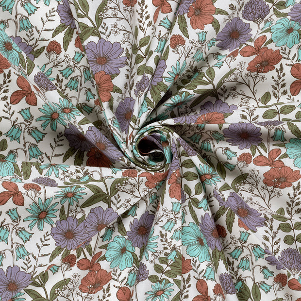 Cotton Poplin fabric Off White printed 