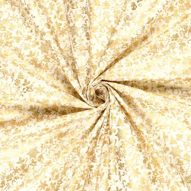 Cotton Poplin fabric Off White printed and foil 