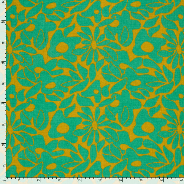 Muslin fabric Flowers Lime Green