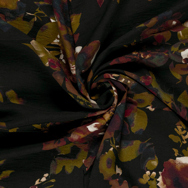 Viscose Nylon Crepe fabric Black printed 
