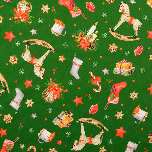 Algodón Popelina tela Navidad Verde