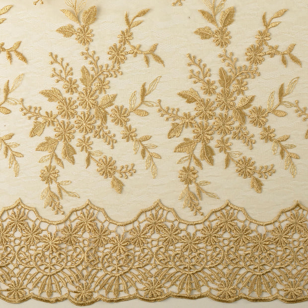 Lace fabric Flowers embroidered with border 