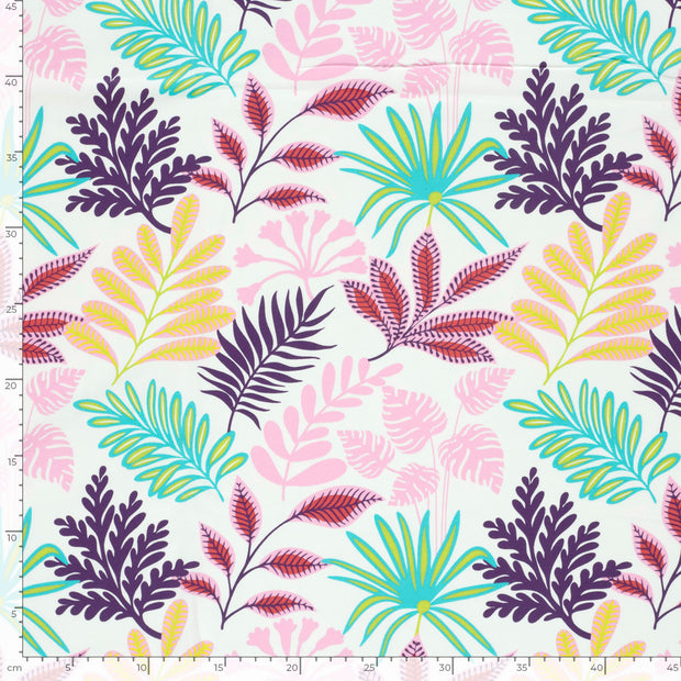 Jersey fabric Leaves Off White