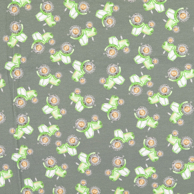 Jersey stof Tractoren Wit