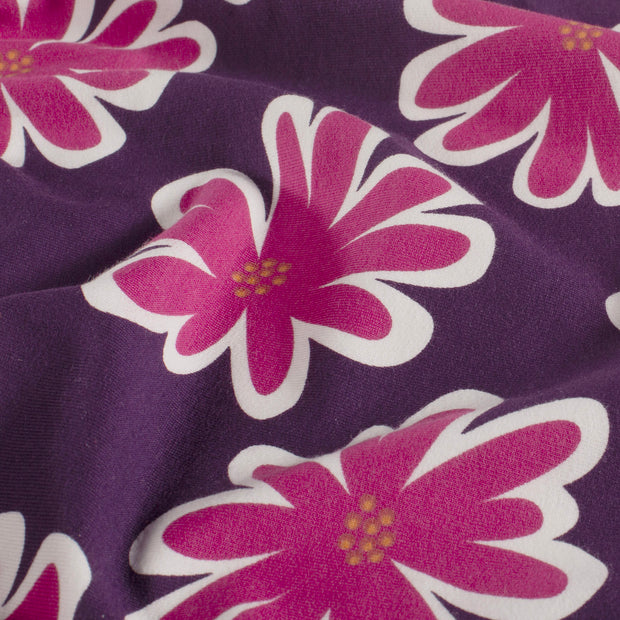 French Terry fabric Flowers Purple