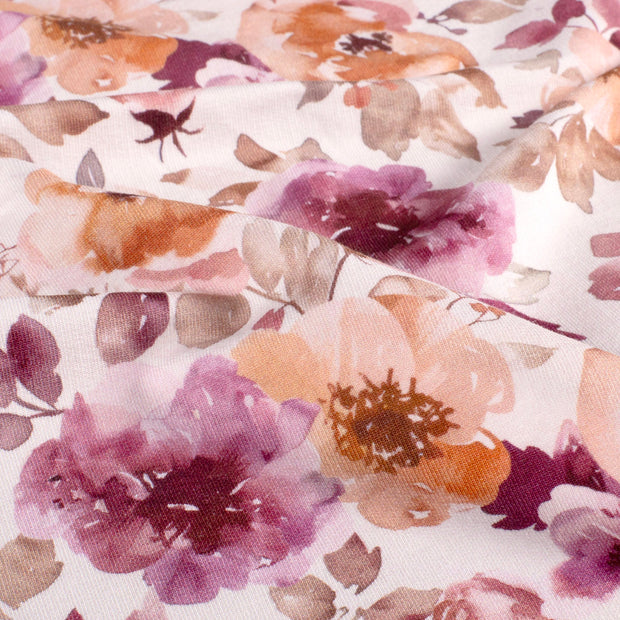 French Terry fabric Flowers Off White
