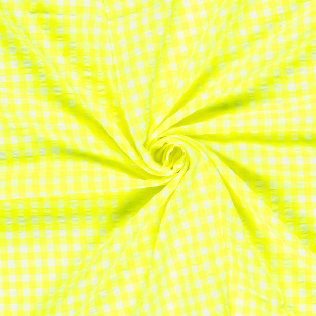 Cotton Poplin fabric Neon Yellow Seersucker 