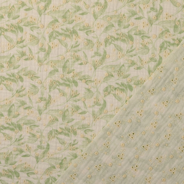 Cotton Poplin fabric Green embroidered 