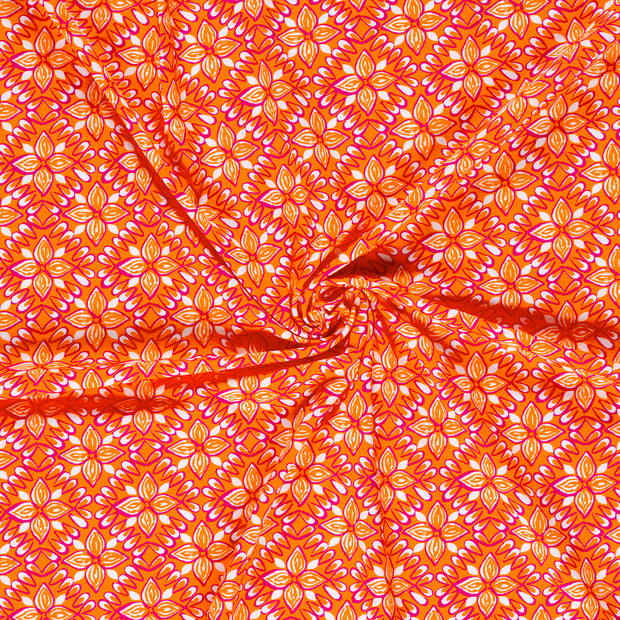 Jersey fabric Flowers Orange
