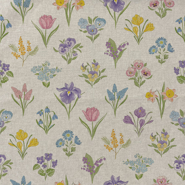 Linen Look fabric Flowers Lila