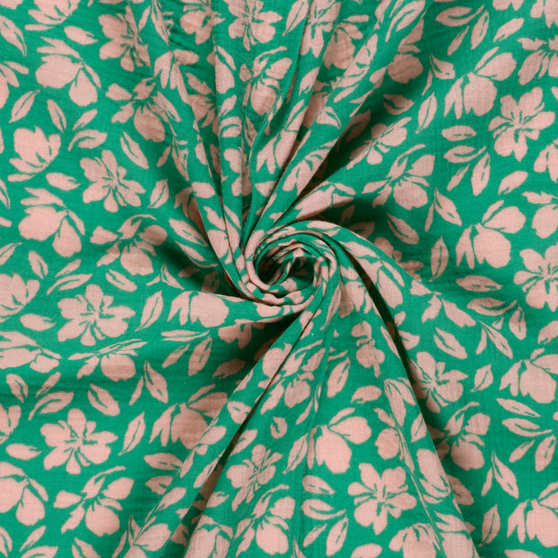 Muslin fabric Green printed 