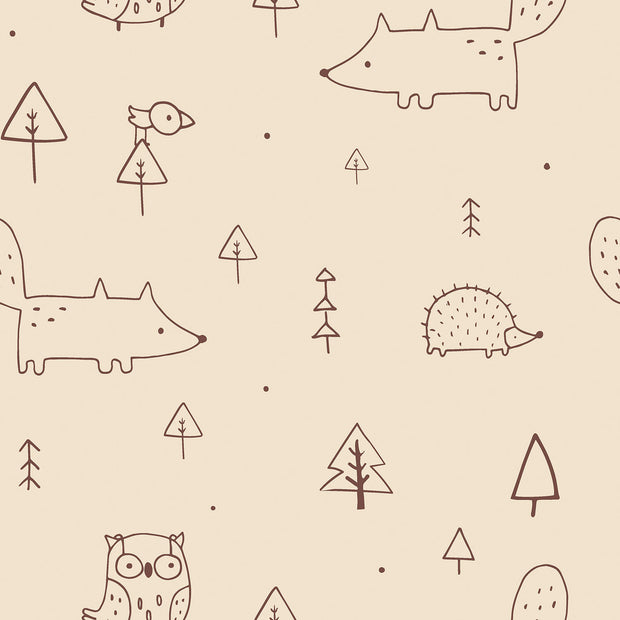 Terry Crepe fabric Foxes Beige
