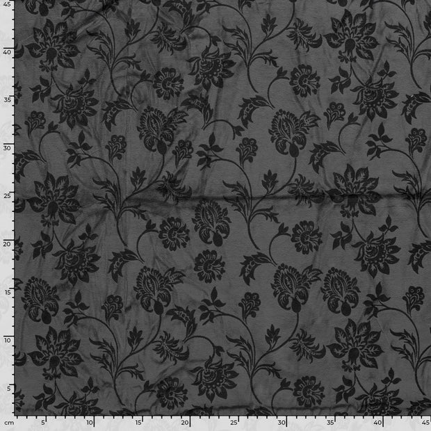 Nicky velours fabric Flowers Dark Grey