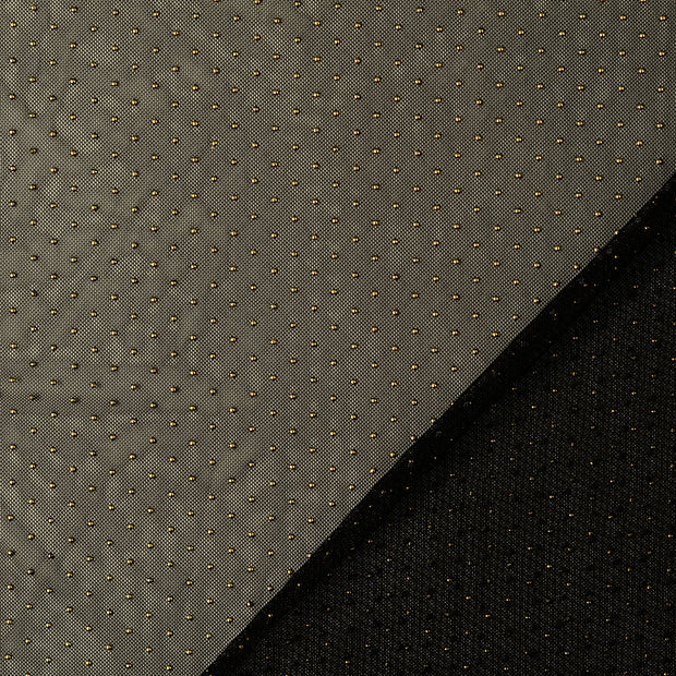 Tulle fabric Black dew drops 