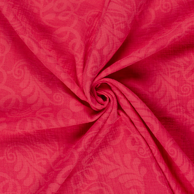 Woven Cotton Linen fabric Dark Red embroidered 