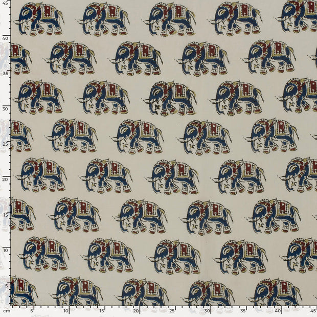 Voile fabric Elephants Beige