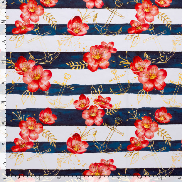 Jersey fabric Anchors Navy