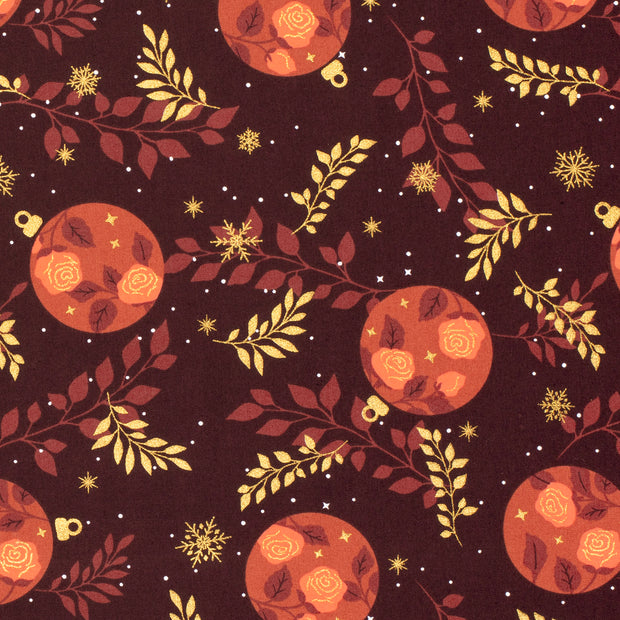 Cotton Poplin fabric Christmas stars Wine red