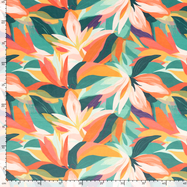 Velvet fabric Flowers Petrol