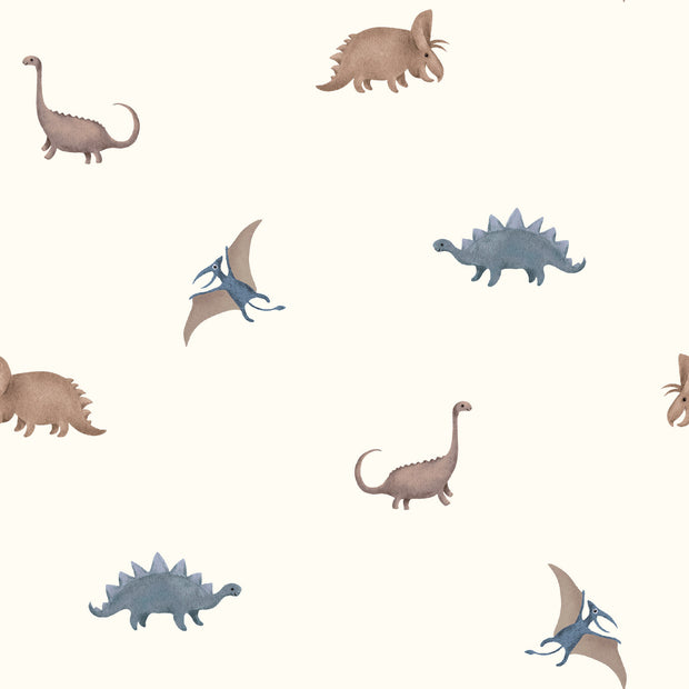 Cotton Jersey GOTS organic fabric Dinosaurs Off White