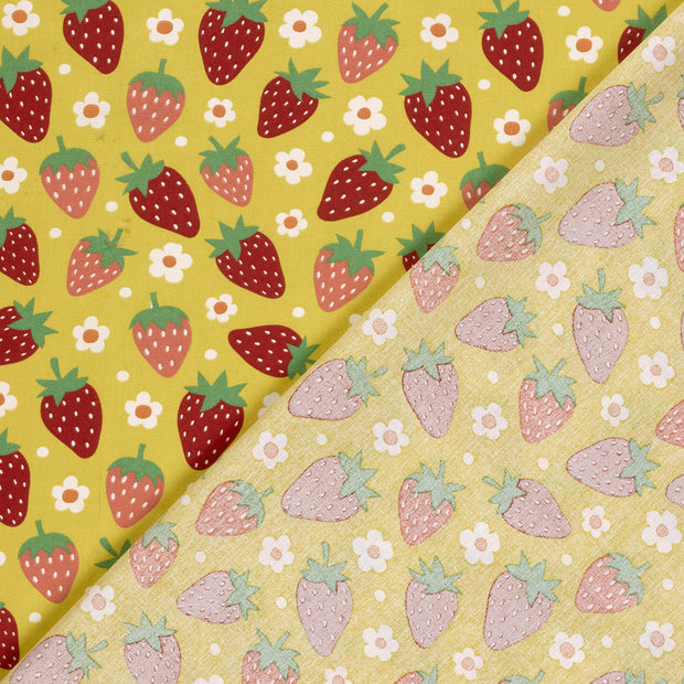Cotton Poplin fabric Strawberries printed 