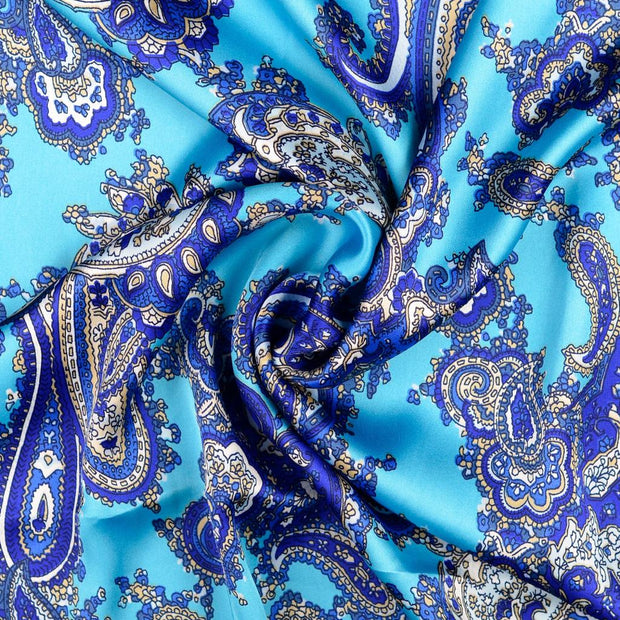 Satin fabric Turquoise printed 