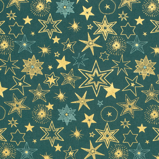 Cotton Poplin fabric Stars Petrol