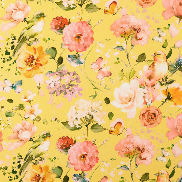 Cretonne fabric Flowers Yellow