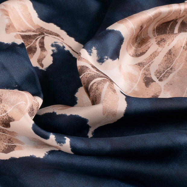 Satin Duchesse fabric Flowers Navy