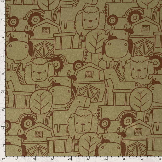 Terry Crepe fabric Animals Olive Green