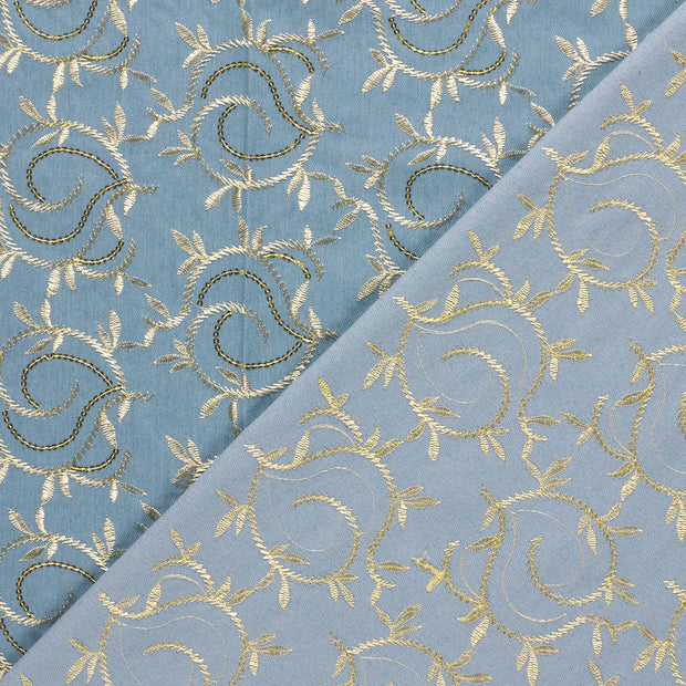 Denim fabric Leaves embroidered 