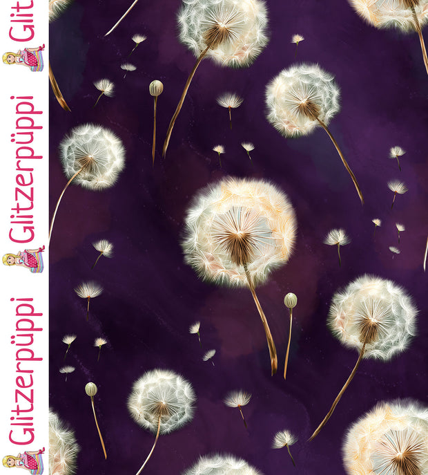 French Terry fabric Dandelions Purple