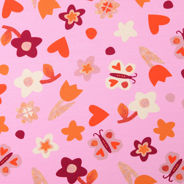 Jersey fabric Flowers Pink
