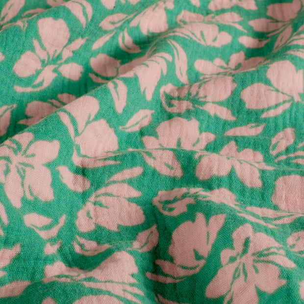 Muslin fabric Flowers Green