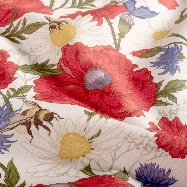 Cotton Poplin fabric Flowers Off White