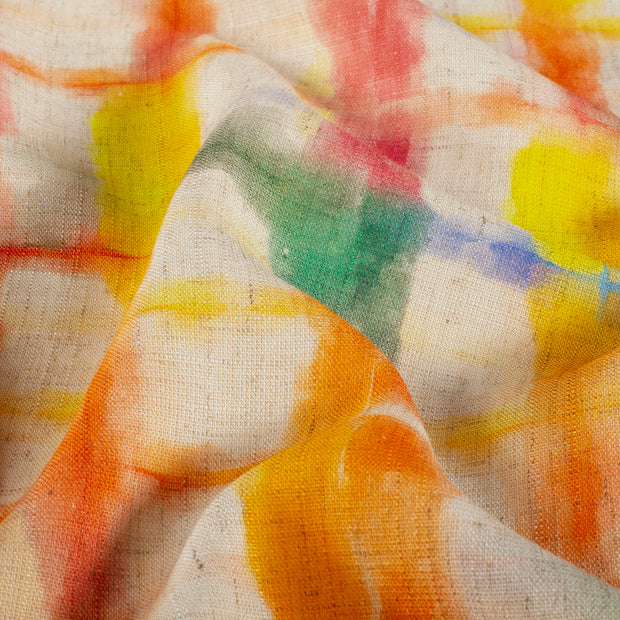 Woven Viscose Linen fabric Abstract Off White