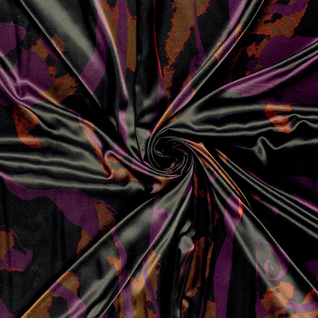 Satin fabric Aubergine printed 