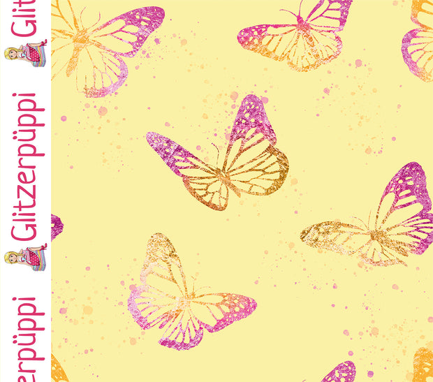 Jogging fabric Butterflies Light Yellow